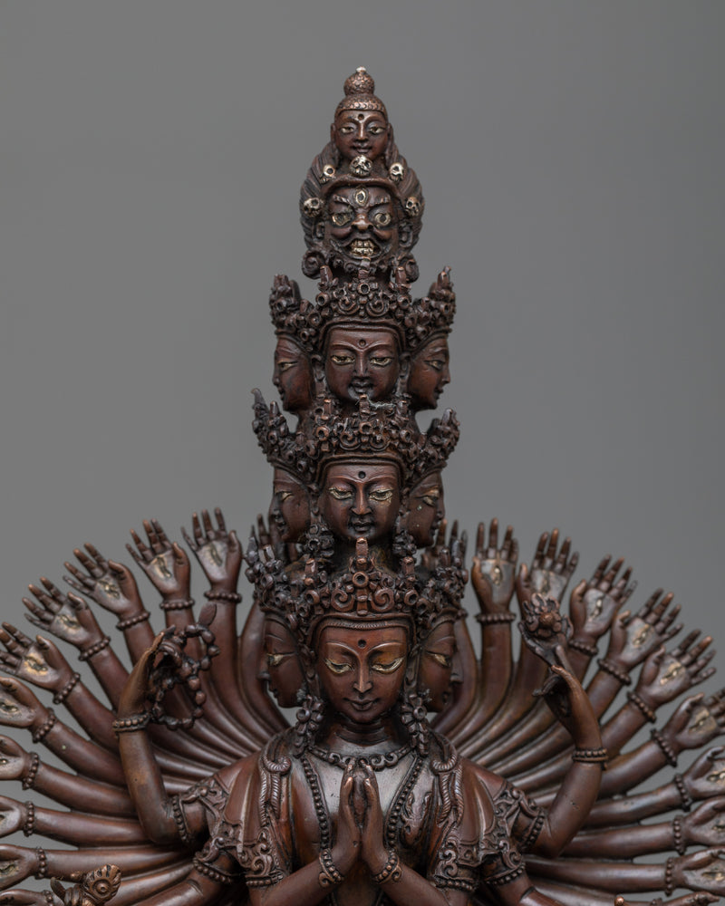 1000 Arm Chenrezig Sculpture | Handmade in Copper Compassionate Bodhisattva