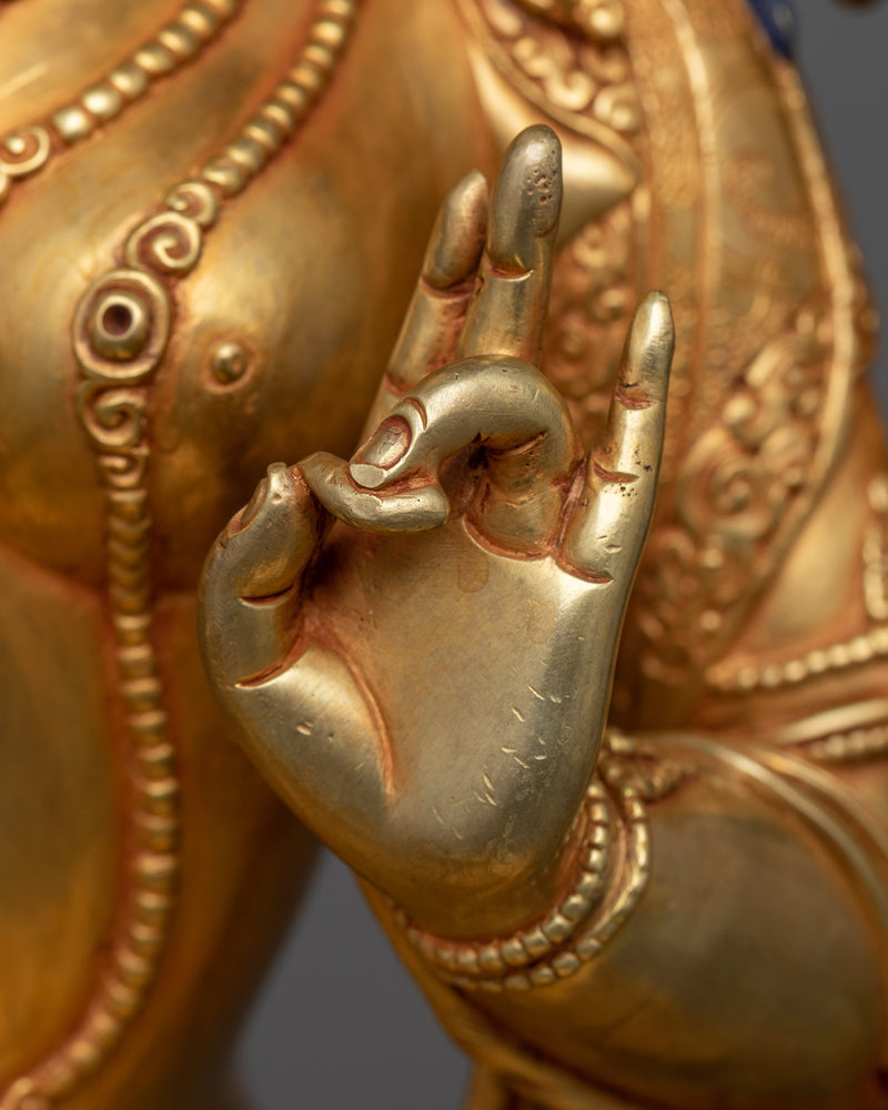 Handcrafted Green Tara Statue | 24k Gold Gilded 18.8" Sculpture