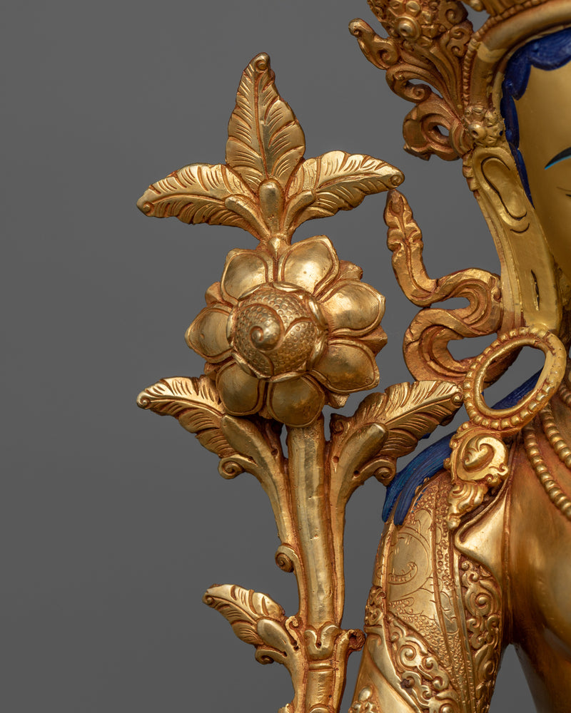 Handcrafted Green Tara Statue | 24k Gold Gilded 18.8" Sculpture