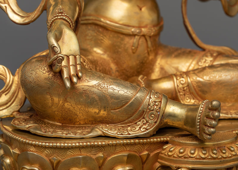 Handcrafted Green Tara Statue | 24k Gold Gilded 18.8" Sculpture