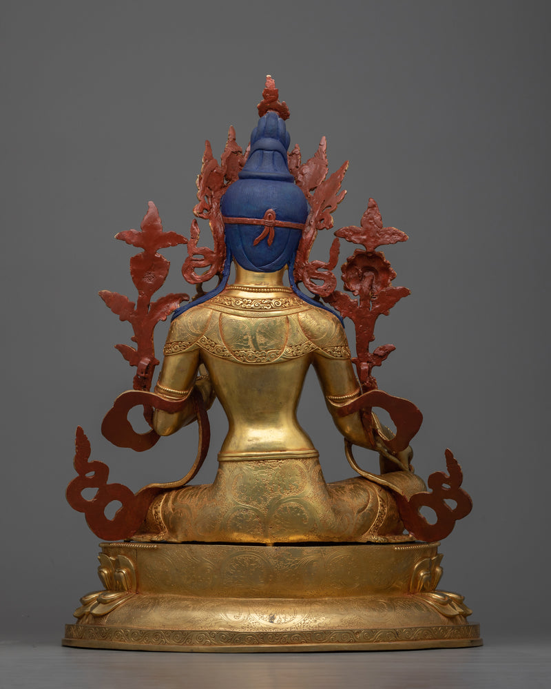 Handcrafted Green Tara Statue | 24k Gold Gilded 18.8" Sculpture