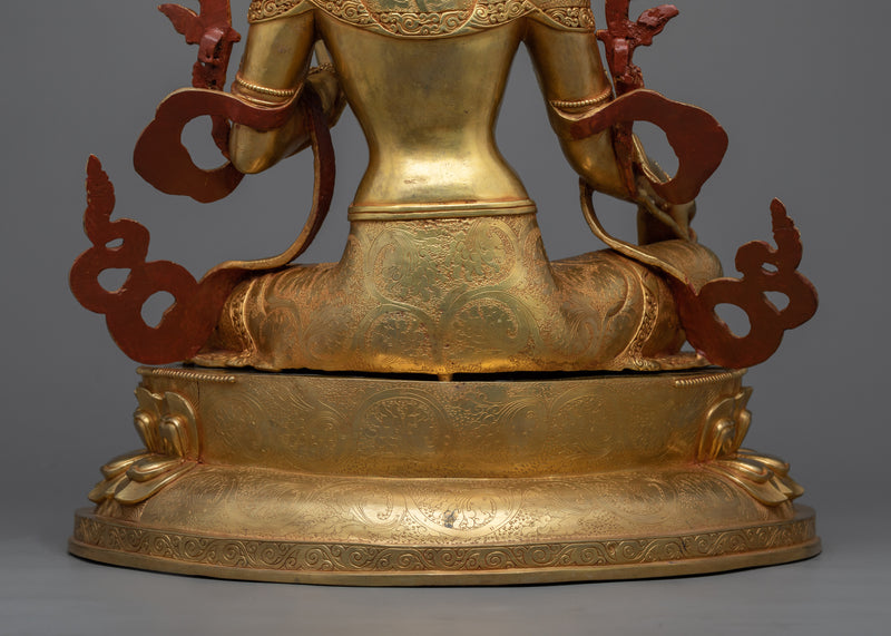 Handcrafted Green Tara Statue | 24k Gold Gilded 18.8" Sculpture