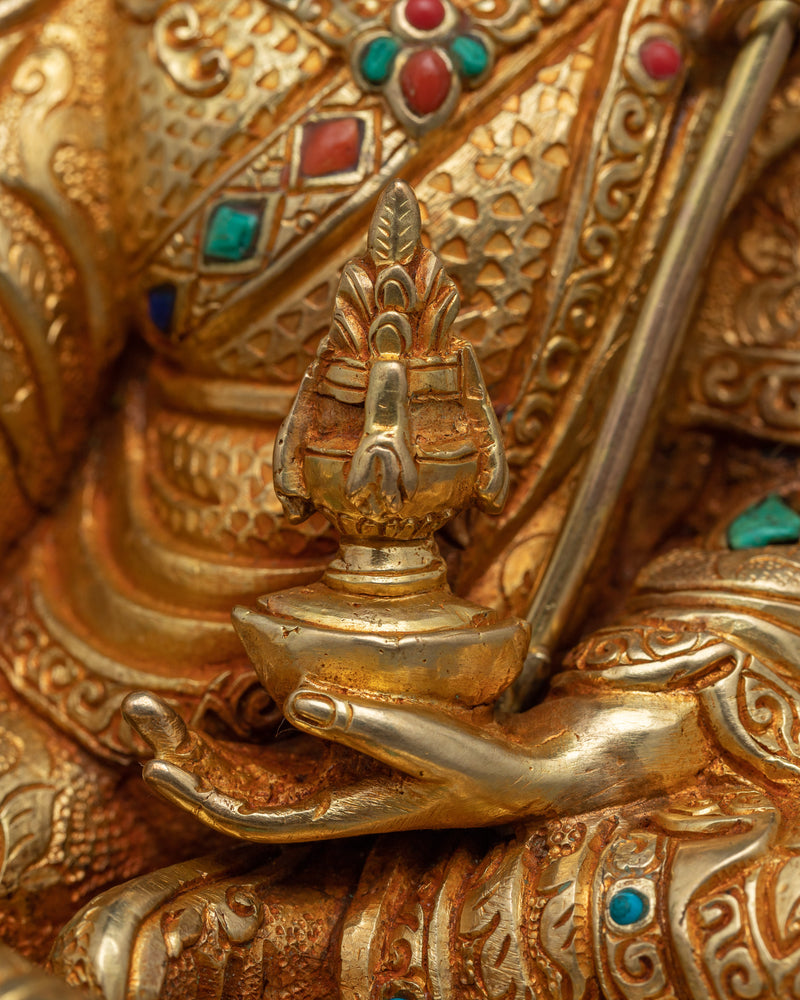 Radiant Guru Rinpoche: Meditation Masterpiece | 24k Gold Gilded Sculpture