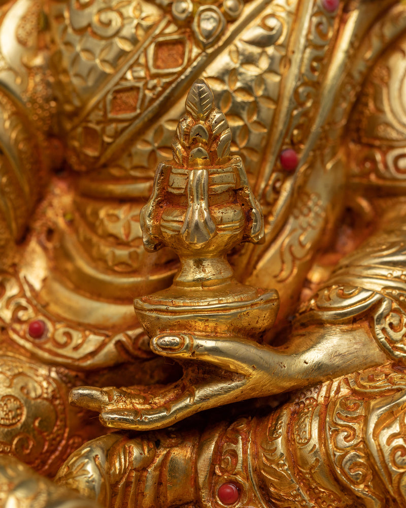 Enigmatic Guru Rinpoche Art | Spiritual Elegance Gold Gilded Statue