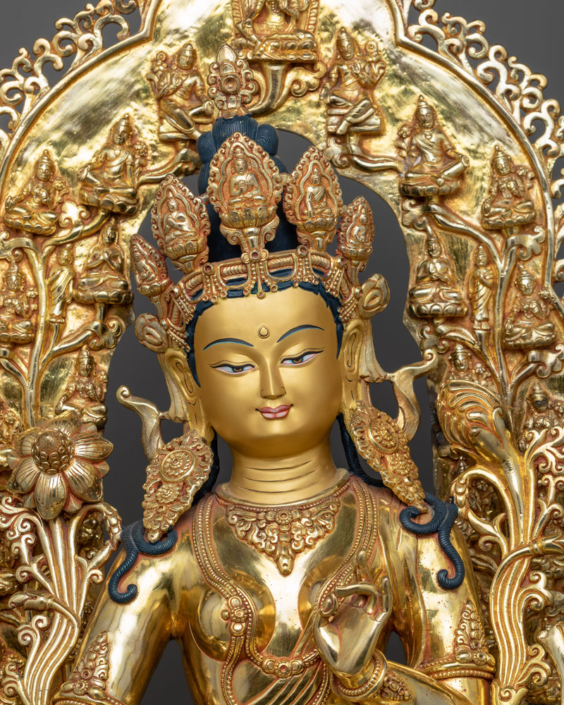 Green Tara on Throne Statue | Hand-Carved Buddhist Sculpture