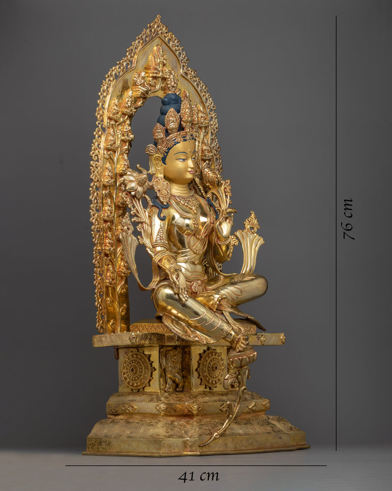 Green Tara on Throne Statue