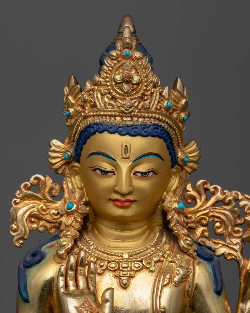 Standing Chenrezig Gold Statue | 24k Gold Gilded Fine Asian Art