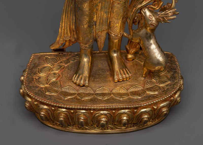 Standing Chenrezig Gold Statue | 24k Gold Gilded Fine Asian Art