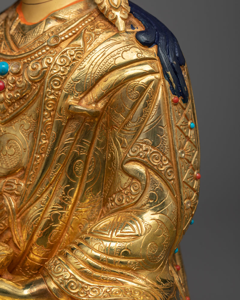 14 Inch Guru Rinpoche Statue | 24k Gold Gilded Fine Art of Lotus Born Master