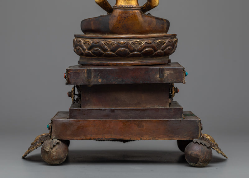 Explore Celestial Peace with Crown Amitabha Buddha | Timeless Antique-Finished Masterpiece