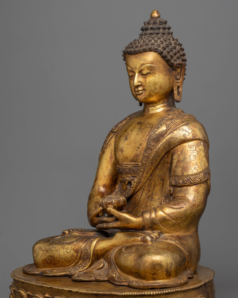 Amitabha Buddha Antique Finish Statue | Handmade Buddha of Infinite Light Sculpture