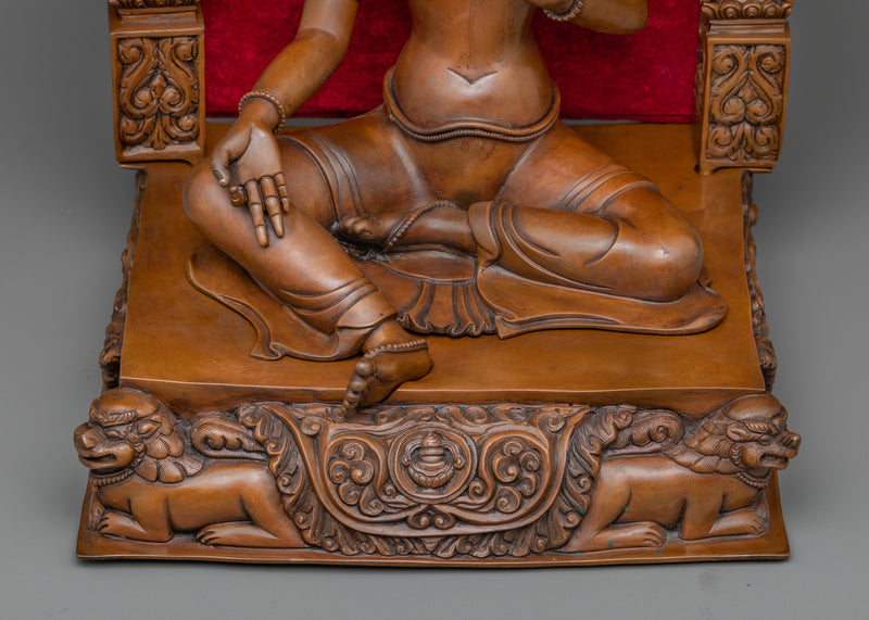 Green Tara on Throne Statue | Handmade Copper Body Sculpture