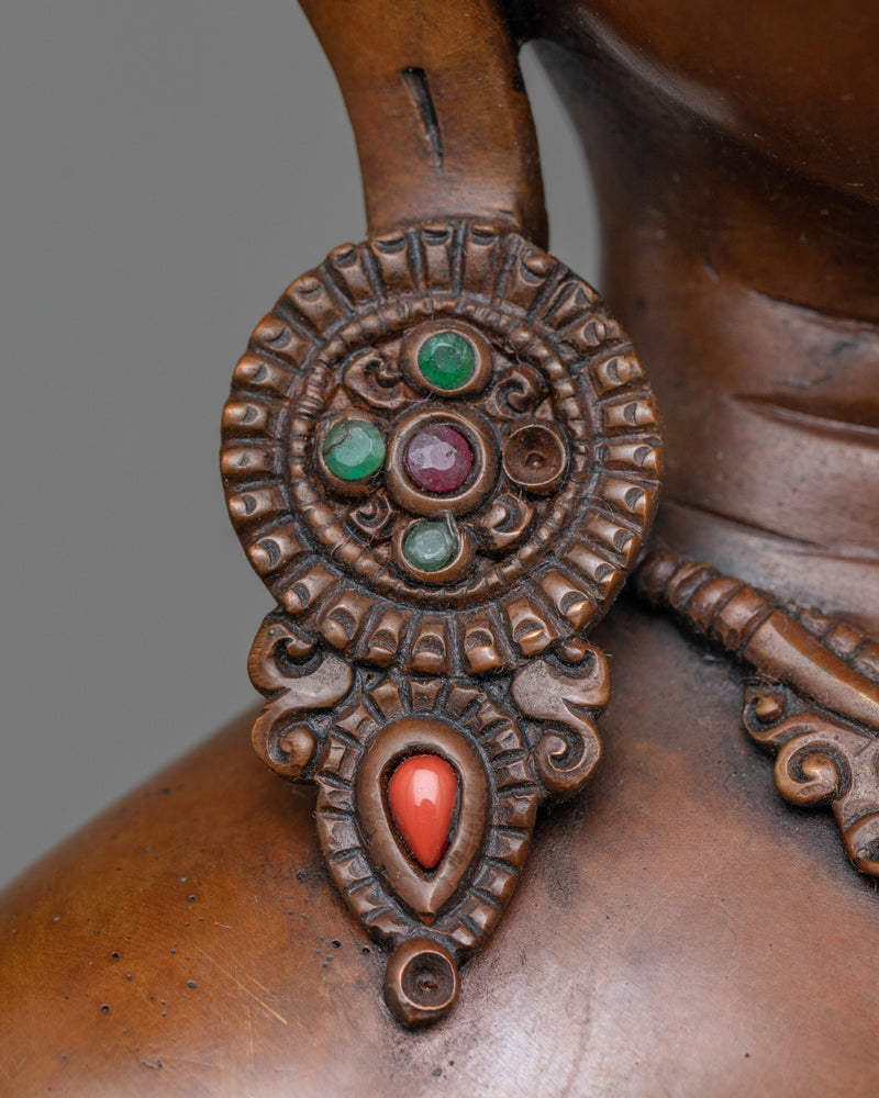 Green Tara on Throne Statue | Handmade Copper Body Sculpture