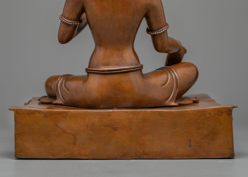 Green Tara on Throne Statue | Handmade Copper Body Sculpture