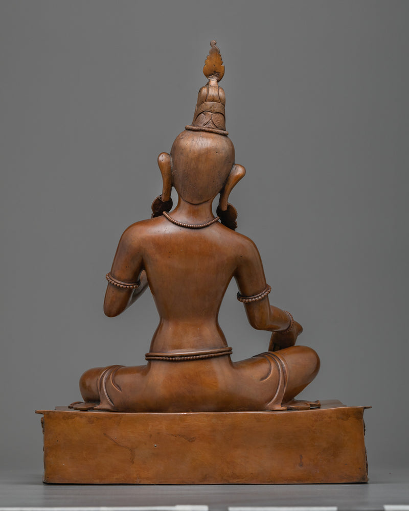 Green Tara on Throne Statue | Handmade Copper Body Sculpture