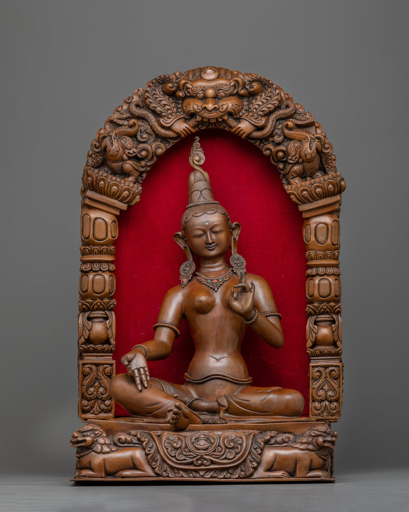 Green Tara on Throne Statue