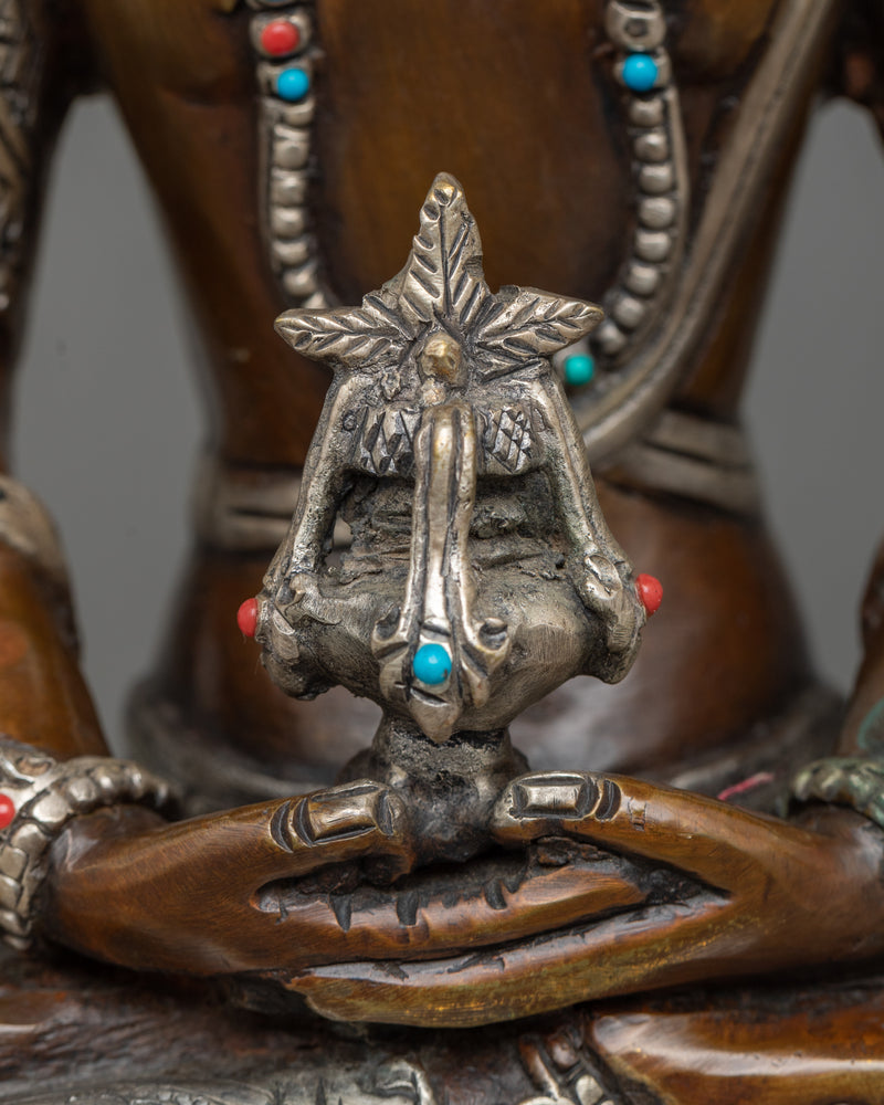 Buddha Amitayus Handmade Sculpture | Silver and Gold Plated Artwork