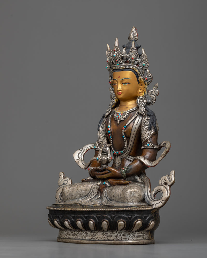 Buddha Amitayus Handmade Sculpture | Silver and Gold Plated Artwork