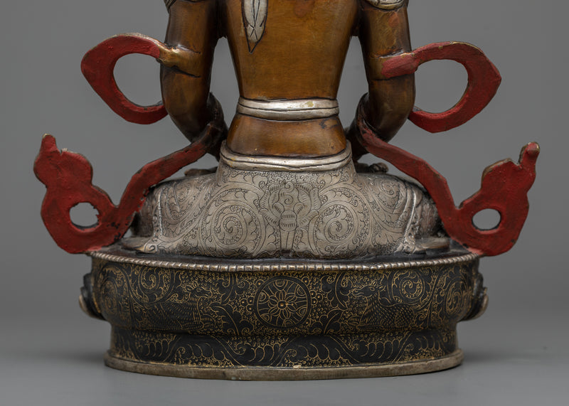 Buddha Amitayus Handmade Sculpture | Silver and Gold Plated Artwork