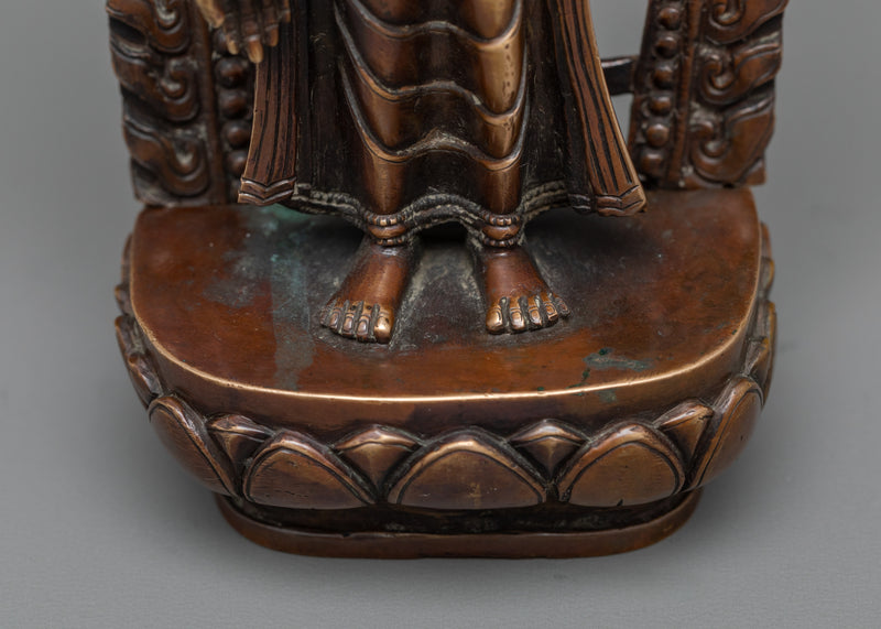 Standing Dipankara Buddha Statue | Handmade in Oxidized Copper Body Artwork | Buddha of Past