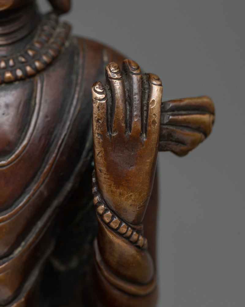 Standing Dipankara Buddha Statue | Handmade in Oxidized Copper Body Artwork | Buddha of Past