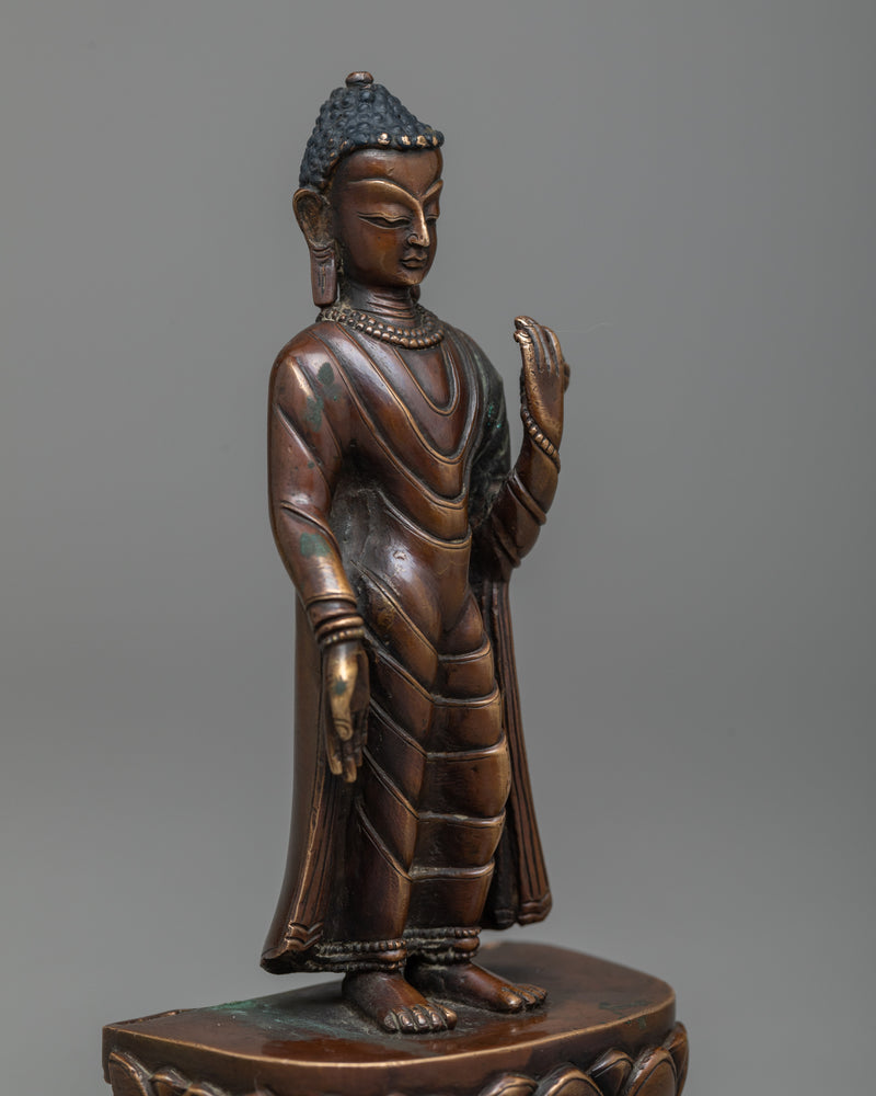 Standing Dipankara Buddha Statue | Handmade in Oxidized Copper Body Artwork | Buddha of Past