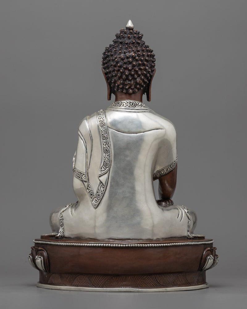 Silver Plated Shakyamuni Buddha Statue | Handmade Himalayan Artwork