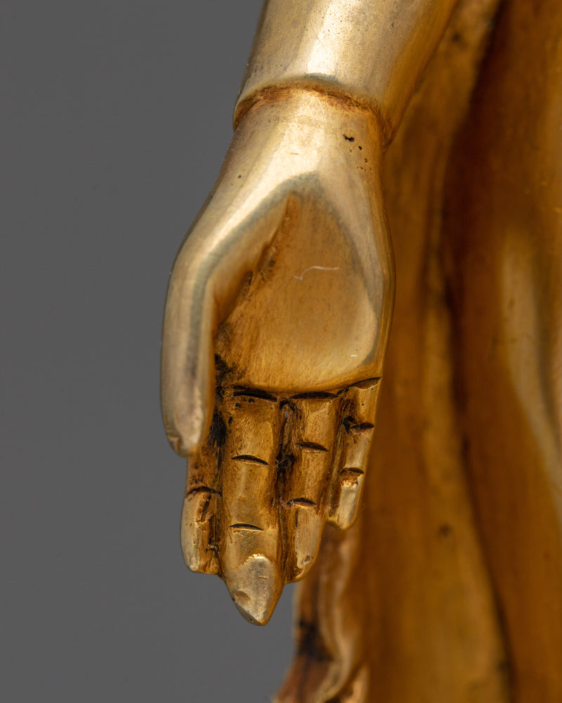 The Enlightened One in Standing Depiction | 24k Gold Gilded Sculpture