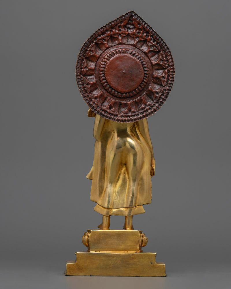 The Enlightened One in Standing Depiction | 24k Gold Gilded Sculpture