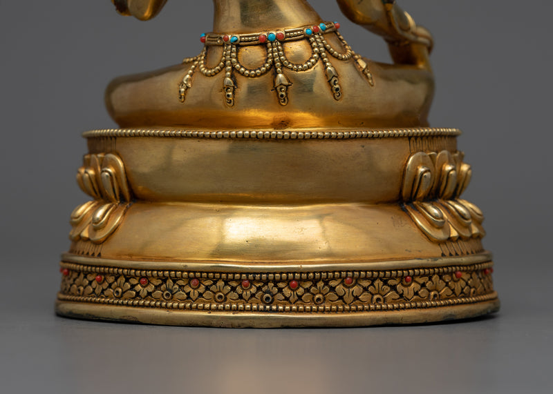 Female Bodhisattva Green Tara | 24k Gold Gilded Sculpture