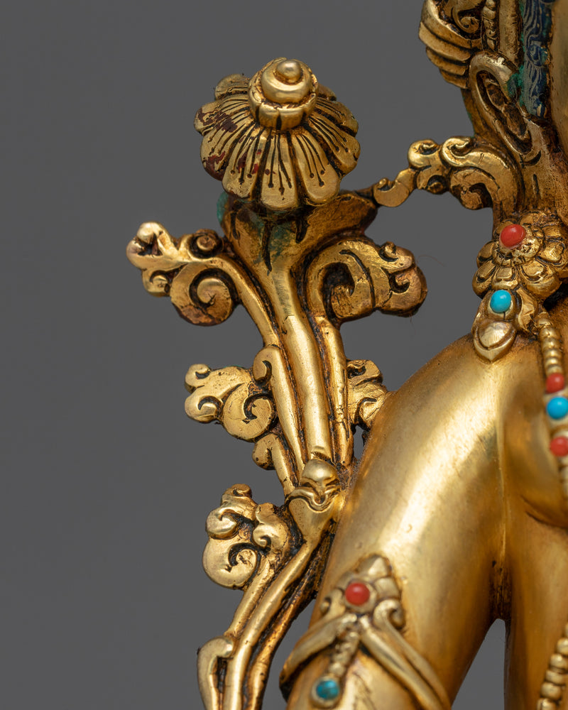 Female Bodhisattva Green Tara | 24k Gold Gilded Sculpture