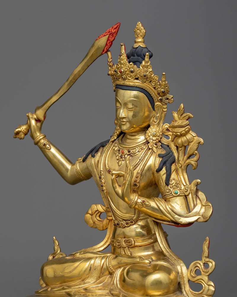 Manjushri Buddhism Statue | Wisdom's Golden Embodiment Art