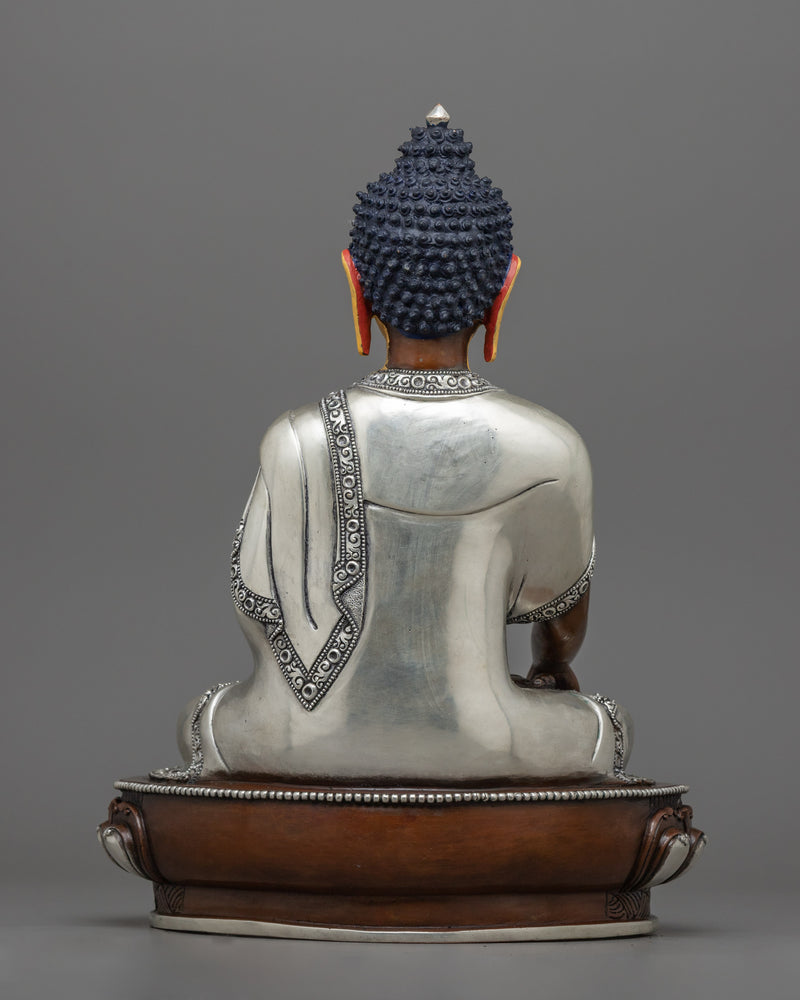 Historical Buddha Shakyamuni Sculpture | Silver Plated Copper Artwork