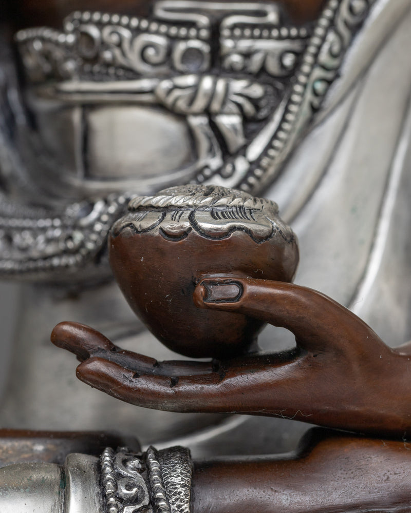 Historical Buddha Shakyamuni Sculpture | Silver Plated Copper Artwork