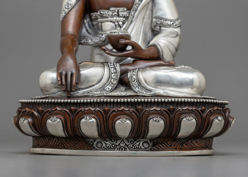 Historical Buddha Shakyamuni Sculpture | Silver Plated Copper Artwork