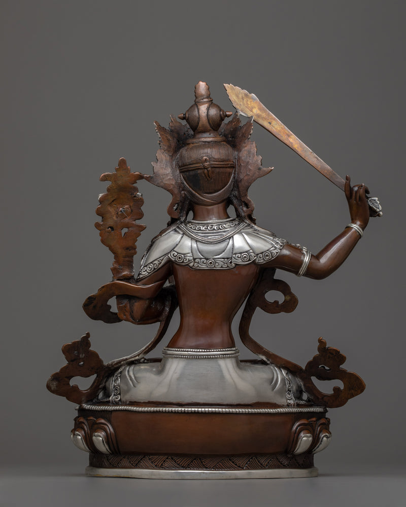 Silver-Plated Manjusri Statue | Wisdom's Radiance Sculpture