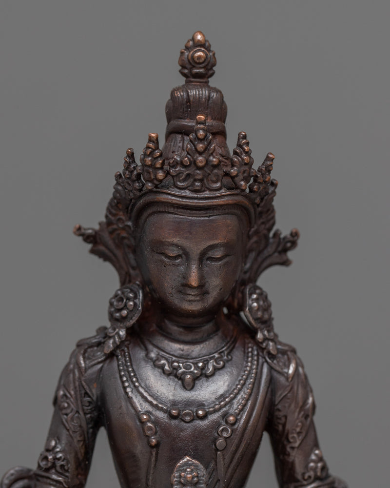 Miniature Amitayus Statue | Oxidized Copper Symbol of Longevity