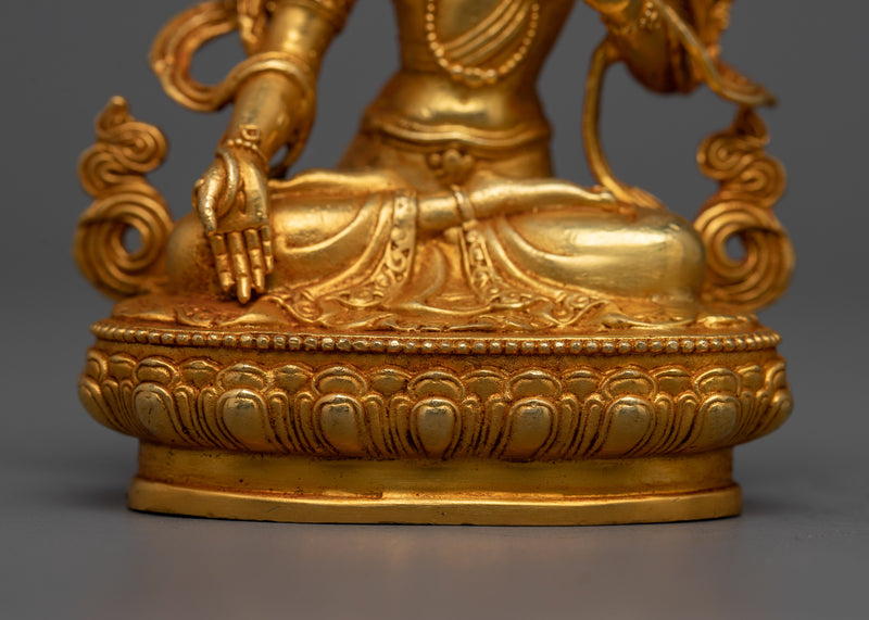 Delicate Miniature White Tara Statue | 24K Gold Electroplated Healing