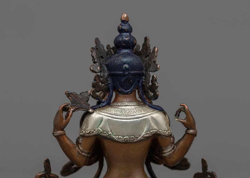 Miniature Chenrezig Statue | Silver-Plated Emblem of Compassion