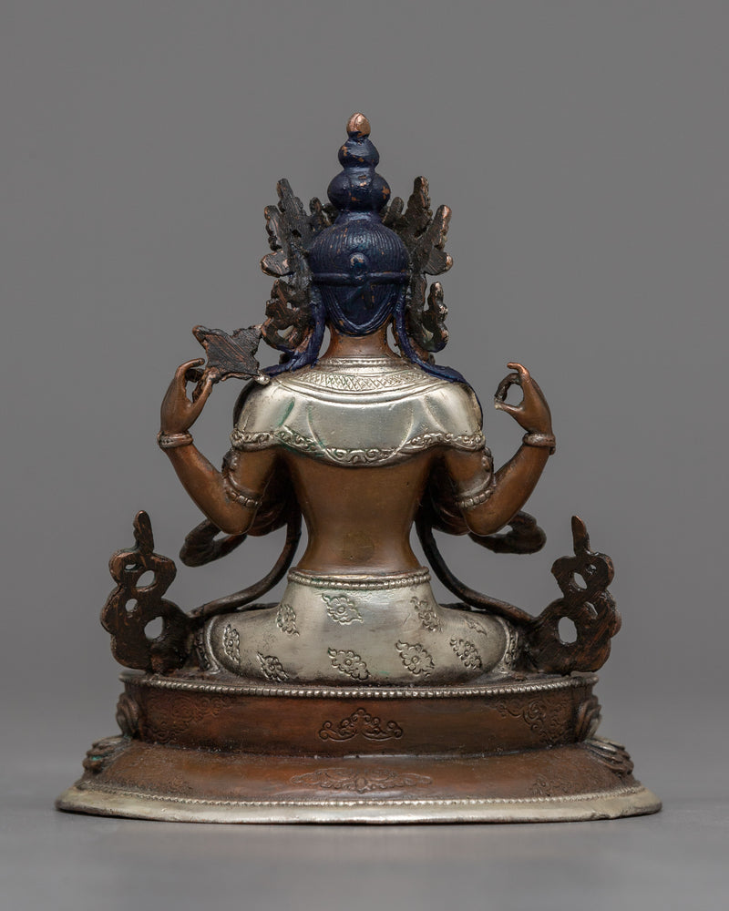 Miniature Chenrezig Statue | Silver-Plated Emblem of Compassion