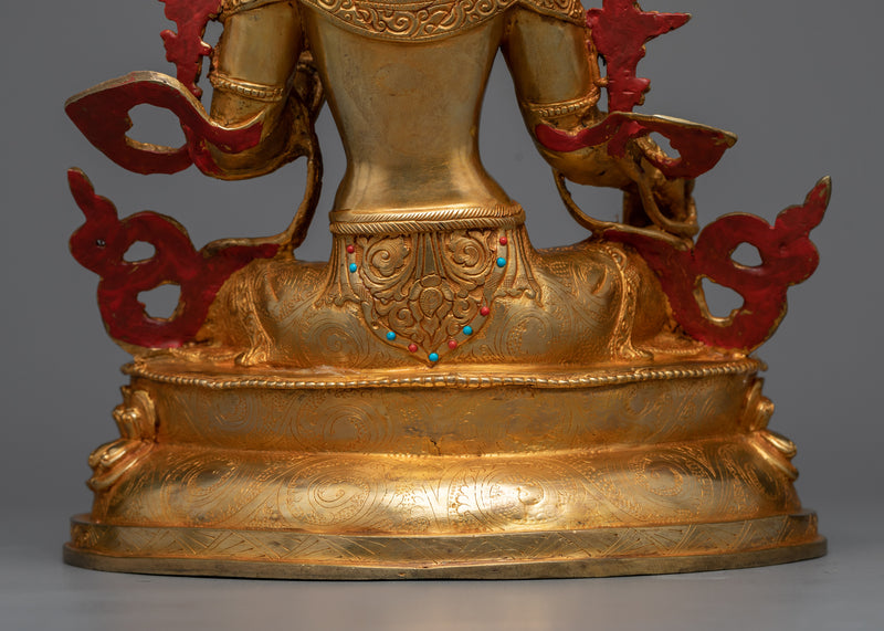 Green Tara Goddess Statue For Buddhism Shrine | 24K Gold Gilded Elegance