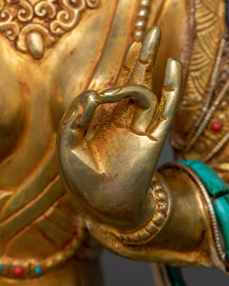 Green Tara Buddhist Goddess Serene Sculpture | 24K Gold Gilded Elegance for Shrine