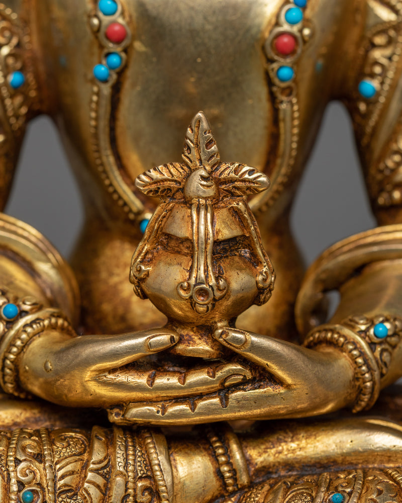 Buddhism Amitayus Buddha Statue | 24K Gold Illumination for Spiritual Renewal