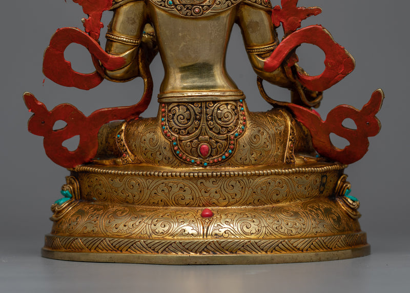 Enchanting Tibetan Green Tara Statue | 24K Gold Gilded Copper Sculpture