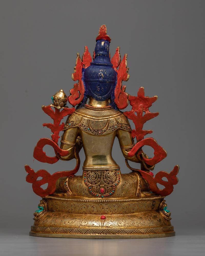 Enchanting Tibetan Green Tara Statue | 24K Gold Gilded Copper Sculpture