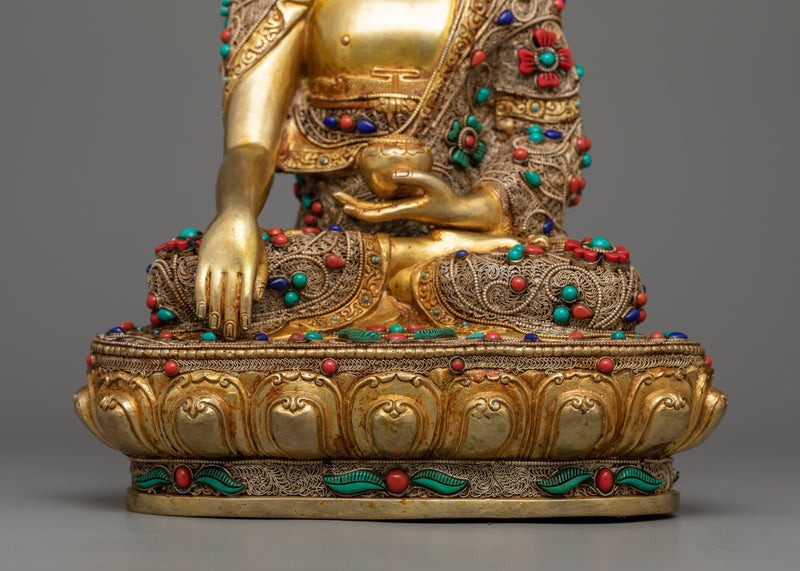 Resplendent Gautam Buddha Statue | Hand Carved Gemstones Embedded