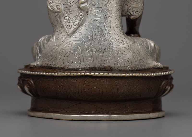 Lord Shakyamuni Buddha in Silver and Gold | Himalayan Handmade Artwork