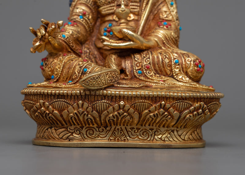 Dusum Sangye Guru Rinpoche Statue | 24K Gold Gilded Copper