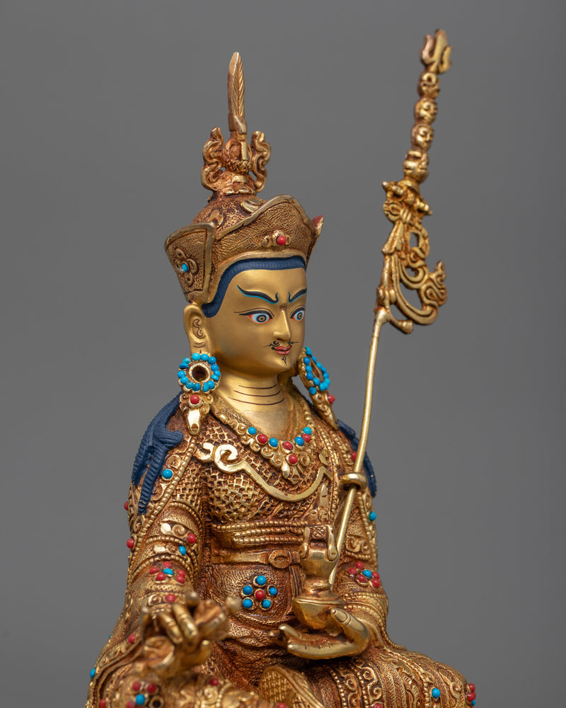 Dusum Sangye Guru Rinpoche Statue | 24K Gold Gilded Copper