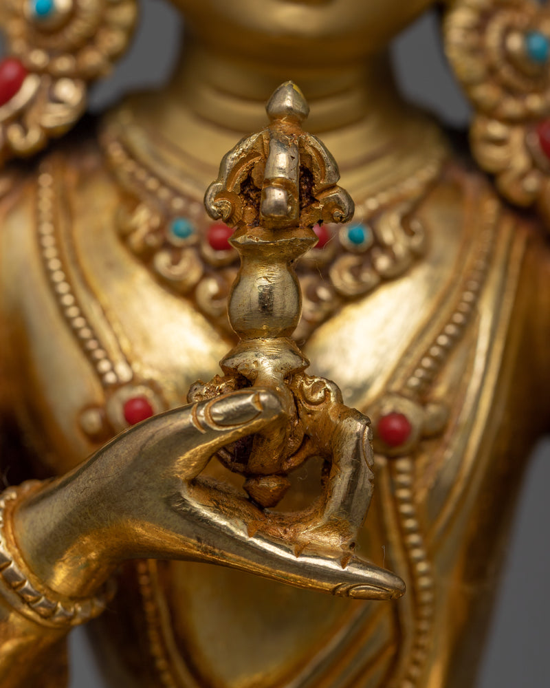 Buddha Vajrasattva Sculpture | 24K Gold Gilded Copper Statue for Shrine